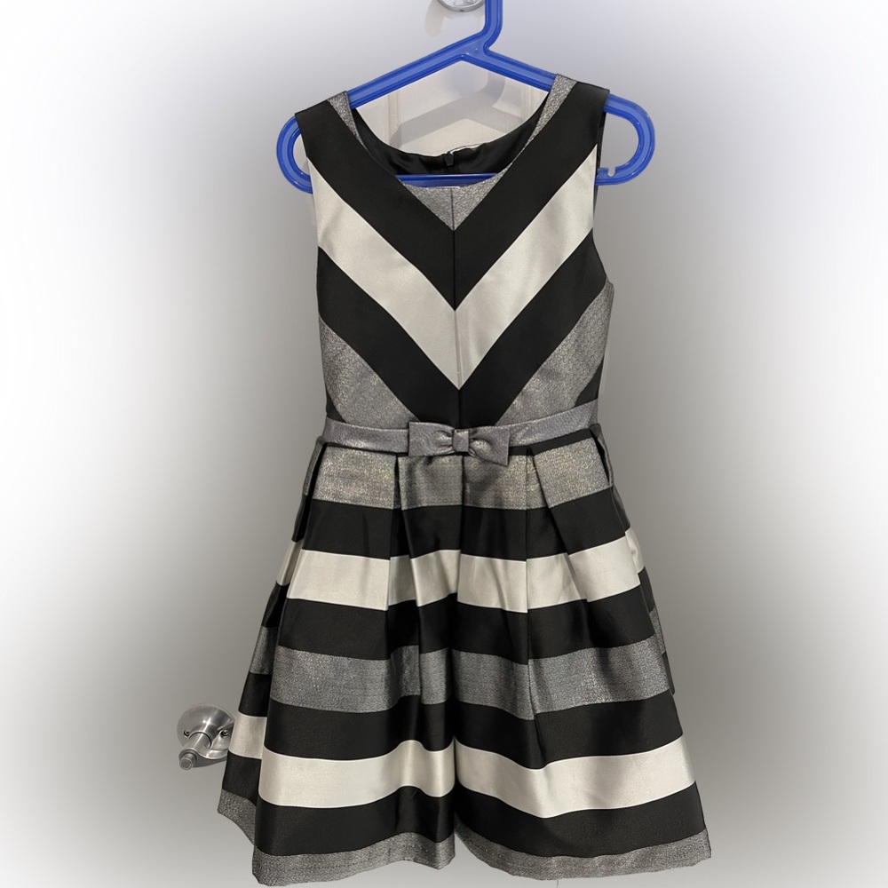 Girls formal dress - silver black and white. EUC